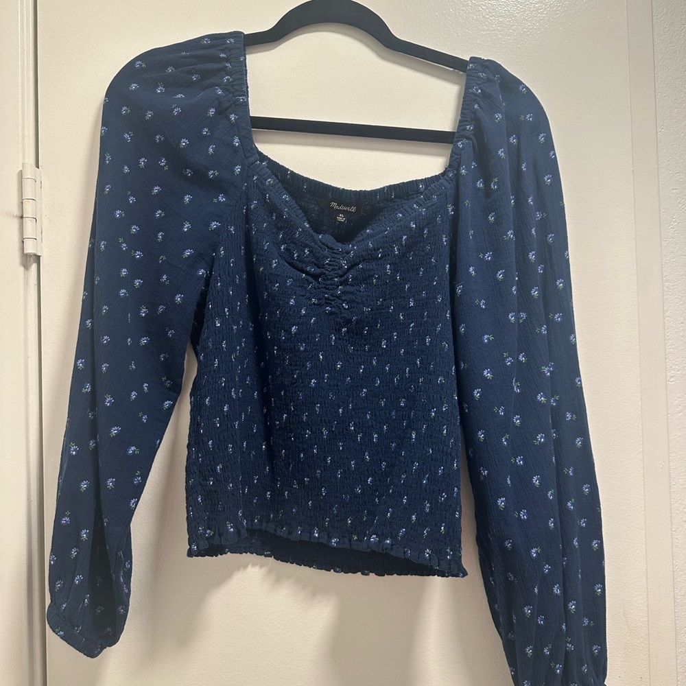 Women’s Madewell blue Floral sleeved Blouse